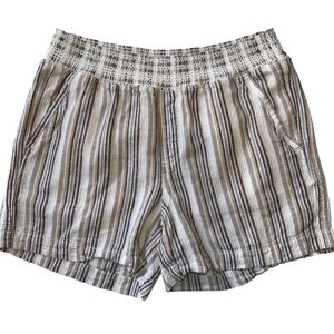 Briggs Womens Linen Blend Pull On Shorts Neutral Stripe Summer Size Medium EUC